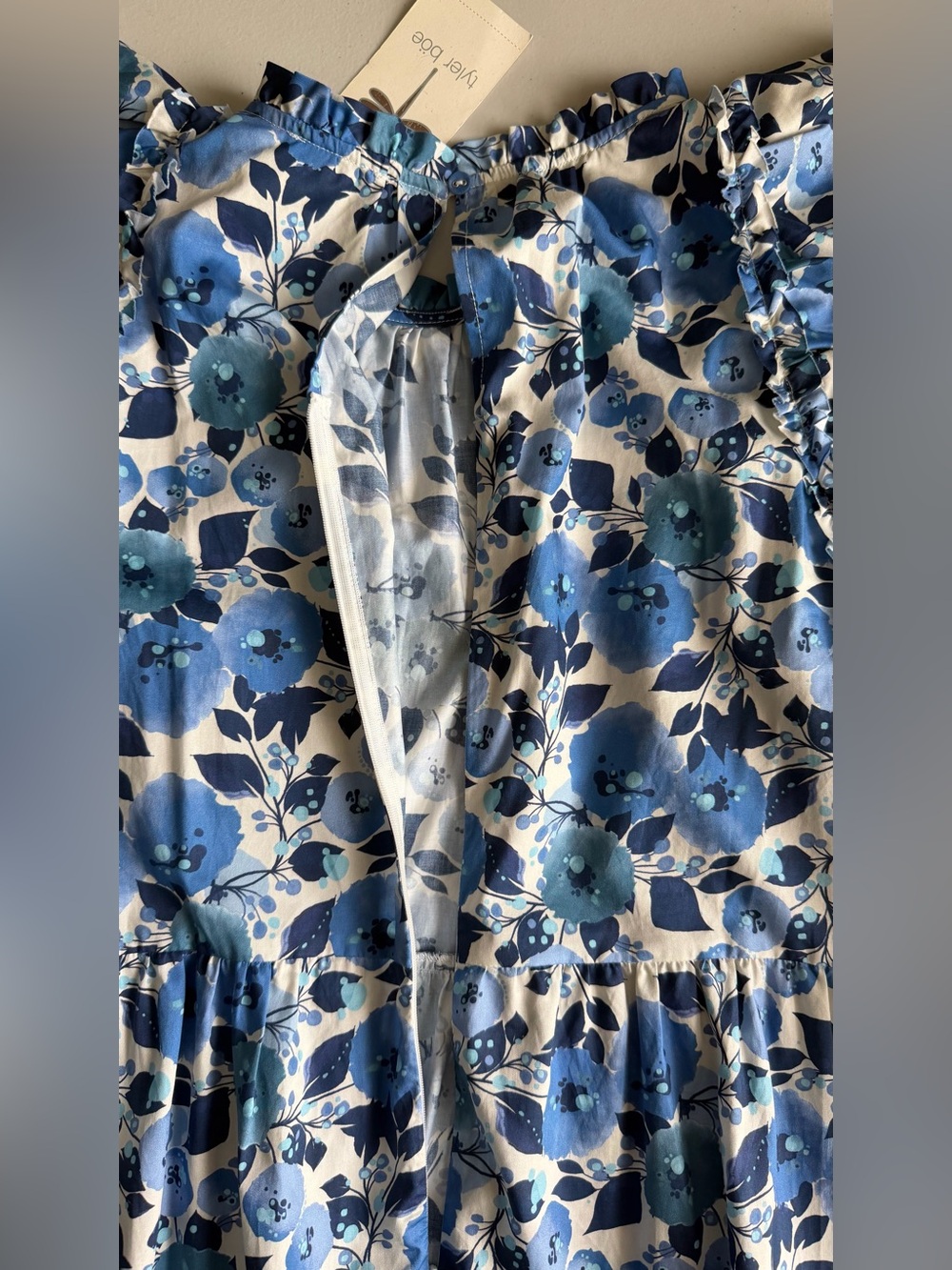 Tyler Böe Blue Floral Cotton Tiered Mini Dress NWT L - Picture 10 of 13